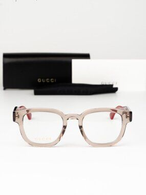 Gucci Men Eyeglasses Transparent Brown Demo Square GG1992O 003 NEW AUTHENTIC